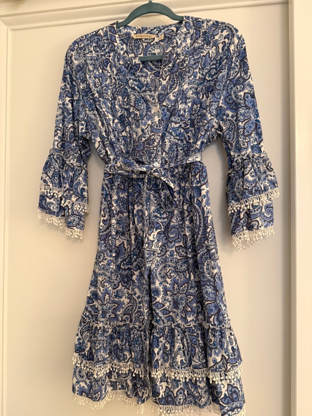 Soft Surroundings Blue and White Paisley Belted Dress